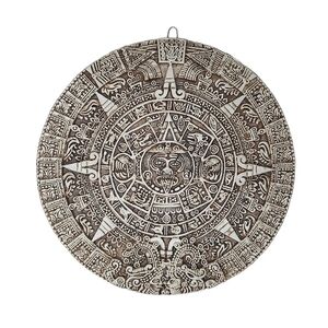 Decorative Mayan Aztec Calendar Wall Sculpture - White & Brown